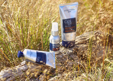 l'occitane cade face care range on nature background